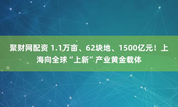 聚财网配资 1.1万亩、62块地、1500亿元！上海向全球“上新”产业黄金载体